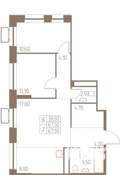 3-к квартира, вторичка, 68м2, 8/25 этаж