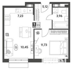 1-к квартира, строящийся дом, 38м2, 4/15 этаж