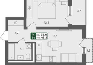 1-к квартира, вторичка, 43м2, 2/4 этаж