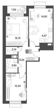 2-к квартира, строящийся дом, 63м2, 6/12 этаж