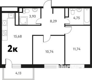 2-к квартира, вторичка, 57м2, 11/17 этаж