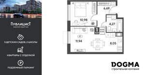 1-к квартира, вторичка, 42м2, 3/12 этаж