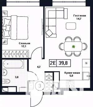 2-к квартира, вторичка, 40м2, 9/17 этаж