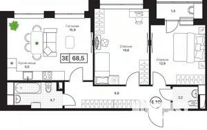 2-к квартира, вторичка, 69м2, 6/17 этаж