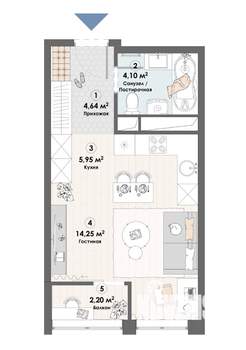 Студия квартира, строящийся дом, 31м2, 14/23 этаж