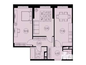 3-к квартира, строящийся дом, 66м2, 18/23 этаж