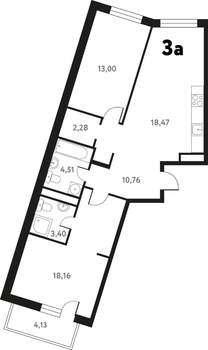 3-к квартира, строящийся дом, 73м2, 10/17 этаж