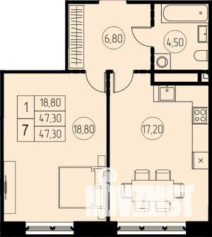 1-к квартира, строящийся дом, 47м2, 15/18 этаж