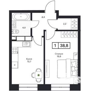 1-к квартира, вторичка, 39м2, 9/13 этаж