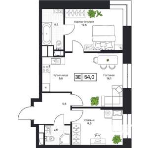 2-к квартира, вторичка, 54м2, 3/17 этаж