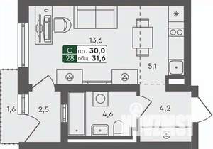Студия квартира, строящийся дом, 32м2, 1/4 этаж