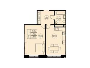 1-к квартира, строящийся дом, 47м2, 12/18 этаж