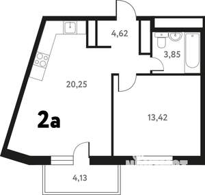 2-к квартира, строящийся дом, 44м2, 6/17 этаж
