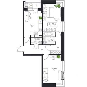 2-к квартира, вторичка, 65м2, 7/13 этаж