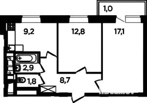 2-к квартира, вторичка, 54м2, 3/16 этаж