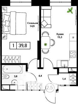 1-к квартира, вторичка, 40м2, 5/13 этаж