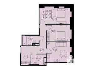 3-к квартира, строящийся дом, 64м2, 9/23 этаж