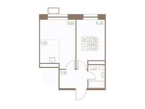 2-к квартира, строящийся дом, 43м2, 17/25 этаж