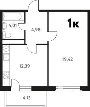 1-к квартира, строящийся дом, 42м2, 6/17 этаж