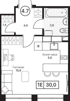 Студия квартира, вторичка, 30м2, 7/17 этаж