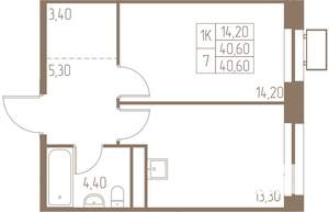 1-к квартира, строящийся дом, 41м2, 11/25 этаж