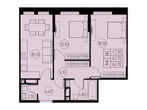 3-к квартира, строящийся дом, 64м2, 22/23 этаж