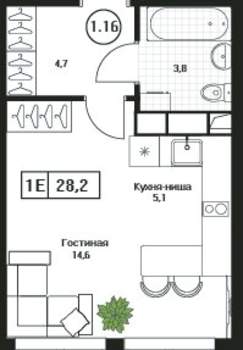 Студия квартира, вторичка, 28м2, 7/17 этаж