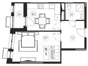 1-к квартира, вторичка, 38м2, 21/21 этаж