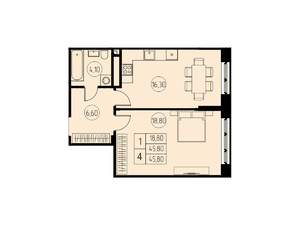 1-к квартира, строящийся дом, 46м2, 11/18 этаж