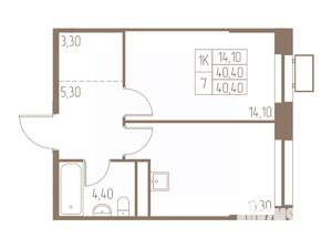 1-к квартира, вторичка, 40м2, 5/25 этаж