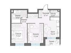2-к квартира, строящийся дом, 53м2, 10/13 этаж
