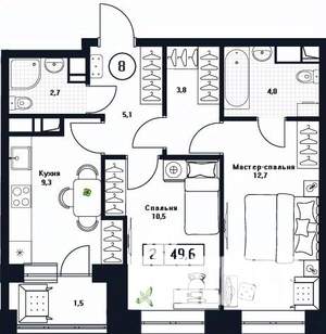 2-к квартира, вторичка, 50м2, 13/17 этаж