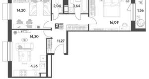 2-к квартира, строящийся дом, 67м2, 3/15 этаж