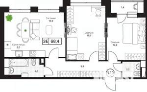 3-к квартира, вторичка, 68м2, 4/17 этаж