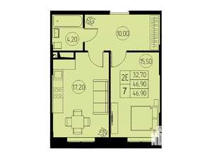 2-к квартира, строящийся дом, 47м2, 18/23 этаж