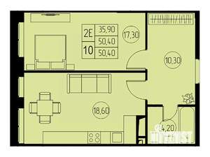 2-к квартира, вторичка, 50м2, 17/23 этаж