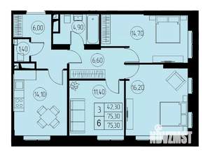 3-к квартира, строящийся дом, 75м2, 22/23 этаж