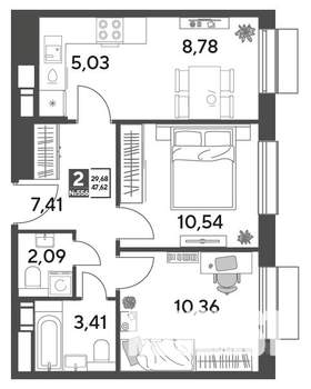 2-к квартира, строящийся дом, 48м2, 3/15 этаж