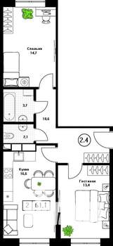 2-к квартира, вторичка, 61м2, 4/13 этаж