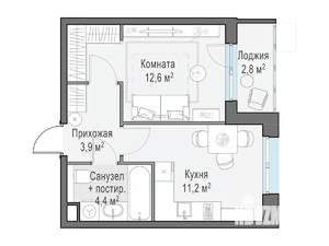 1-к квартира, строящийся дом, 34м2, 10/15 этаж
