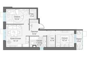 3-к квартира, строящийся дом, 60м2, 12/15 этаж