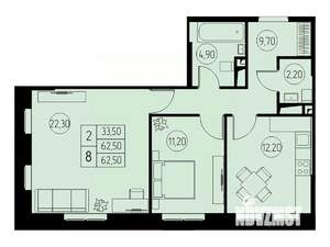 2-к квартира, строящийся дом, 63м2, 4/23 этаж