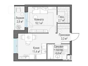 1-к квартира, строящийся дом, 34м2, 13/13 этаж