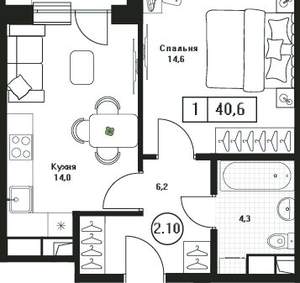 1-к квартира, вторичка, 41м2, 10/17 этаж