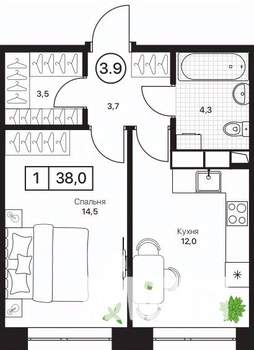1-к квартира, вторичка, 38м2, 5/17 этаж