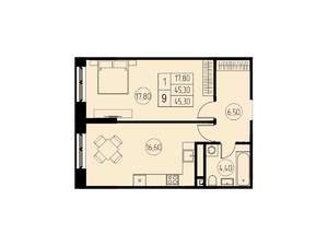 1-к квартира, вторичка, 45м2, 3/18 этаж