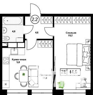 1-к квартира, вторичка, 45м2, 10/13 этаж