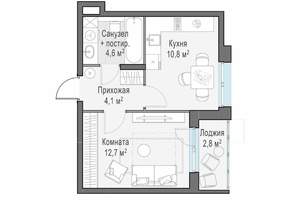 1-к квартира, строящийся дом, 32м2, 10/15 этаж
