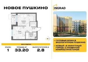 1-к квартира, строящийся дом, 33м2, 11/15 этаж