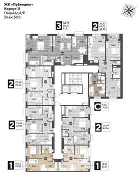 2-к квартира, строящийся дом, 64м2, 5/15 этаж
